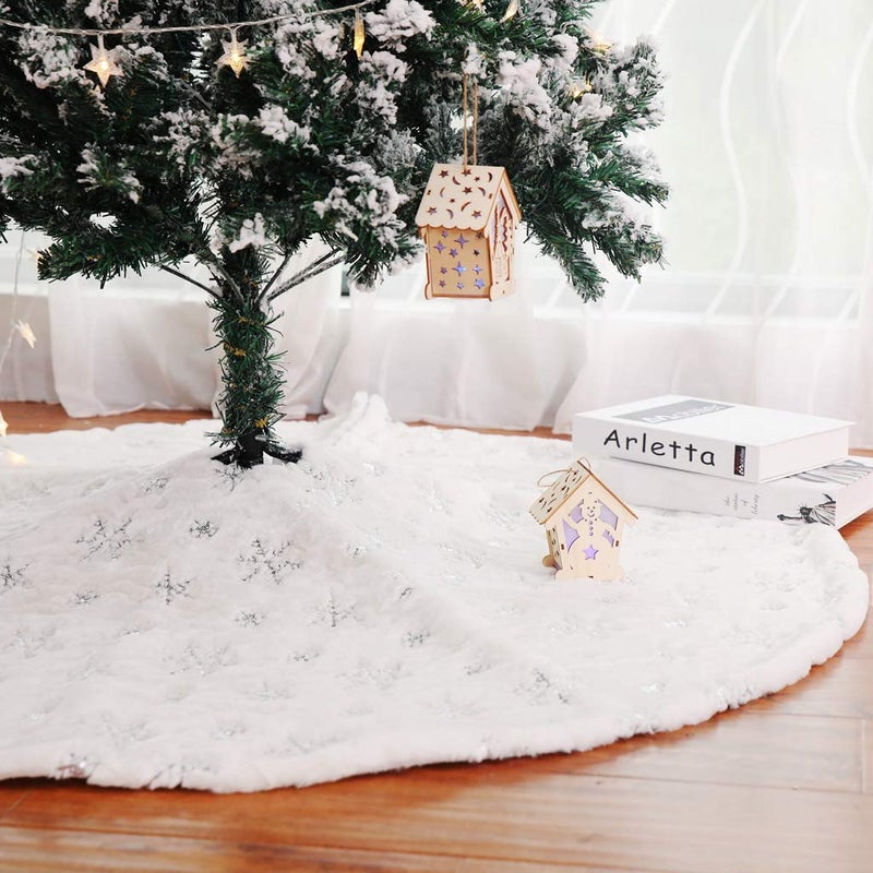 Kaximd Christmas Tree Skirt 30/36/49 inches Xmas White Tree Skirts Snowflake Embroidery for Christmas Decorations Holiday Party 198 Silver 78 - Image 1